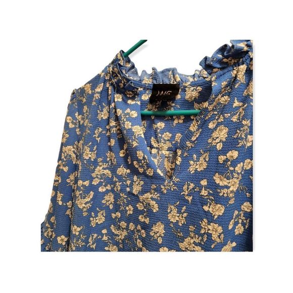 W5 Anthropologie Long Sleeve XL Ruffle Blue Floral Peasant Blouse - Picture 3 of 13